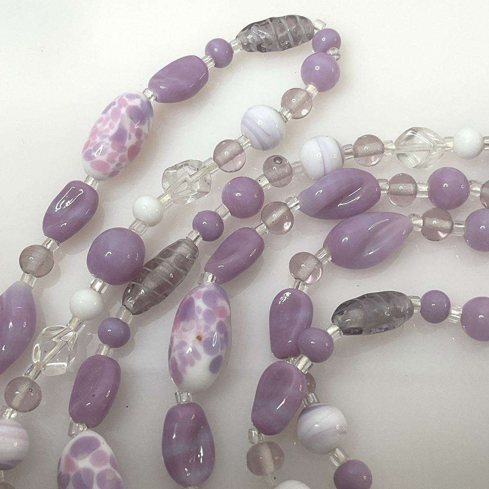 Vintage Art Glass Necklace 54" Endless Strand Lampwork Boho Artisan Beads